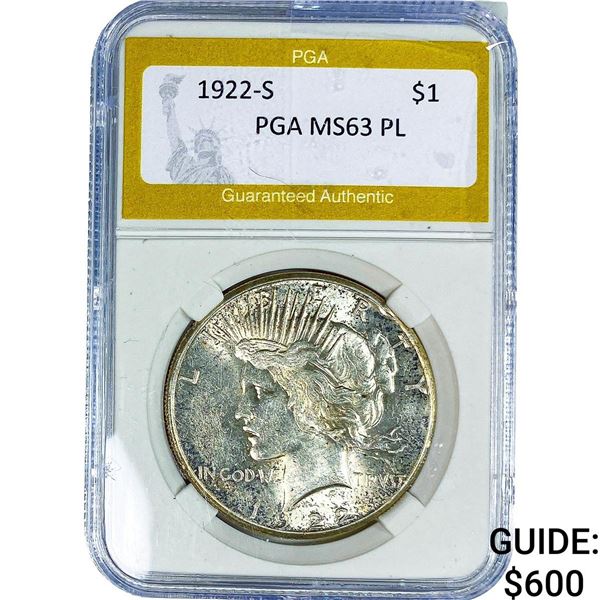 1922-S Silver Peace Dollar PGA MS63 PL