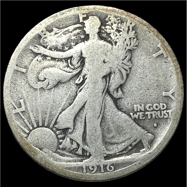 1916-S Silver Walking Liberty Half Dollar  LIGHTLY CIRCULATED