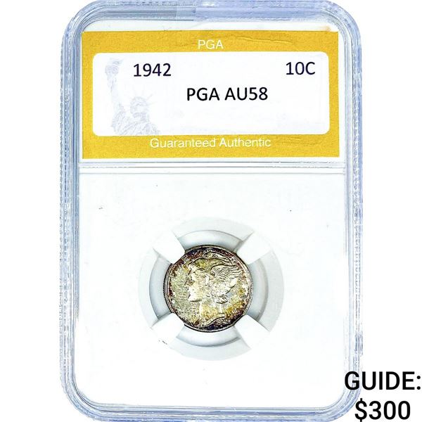 1942 Mercury Silver Dime PGA AU58