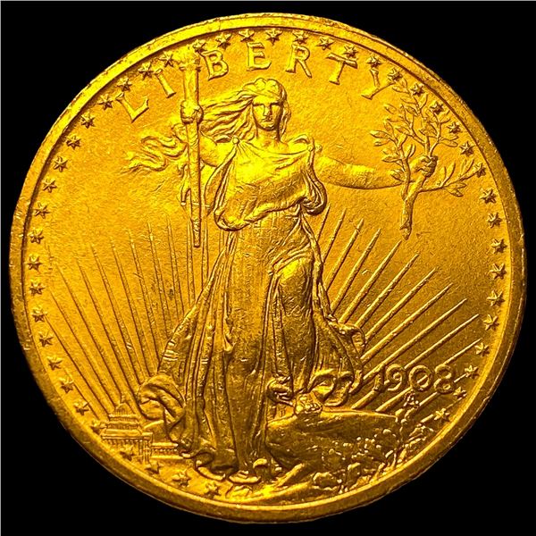 1908 No Motto Saint-Gaudens $20 Gold Double  Eagle UNCIRCULATED