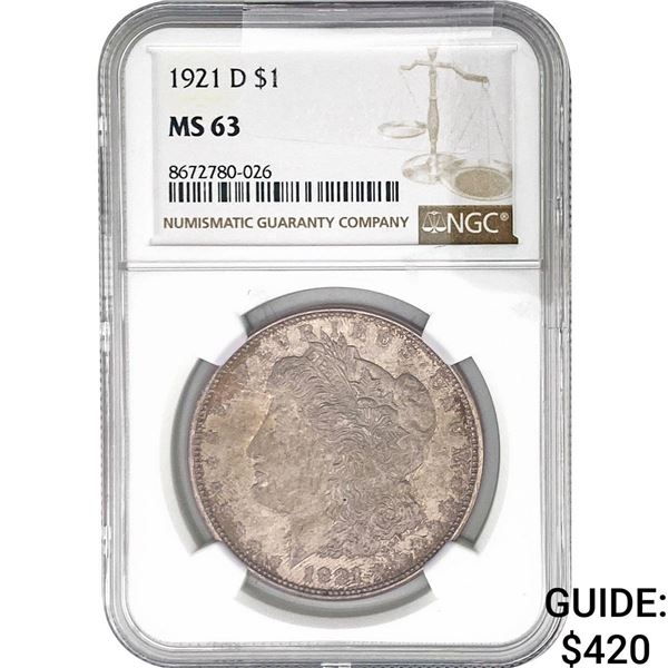 1921-D Morgan Silver Dollar NGC MS63