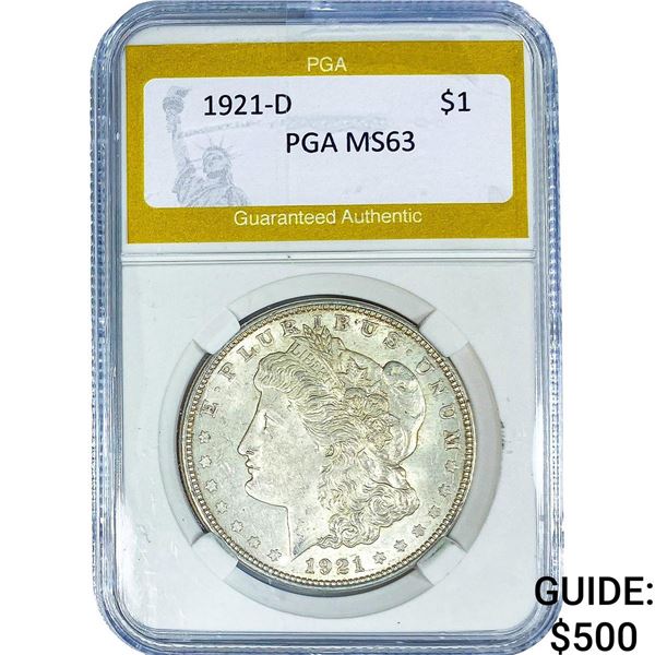 1921-D Morgan Silver Dollar PGA MS63