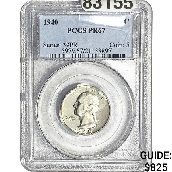 1940 Washington Silver Quarter PCGS PR67