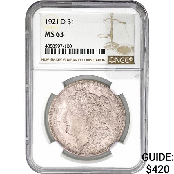 1921-D Morgan Silver Dollar NGC MS63
