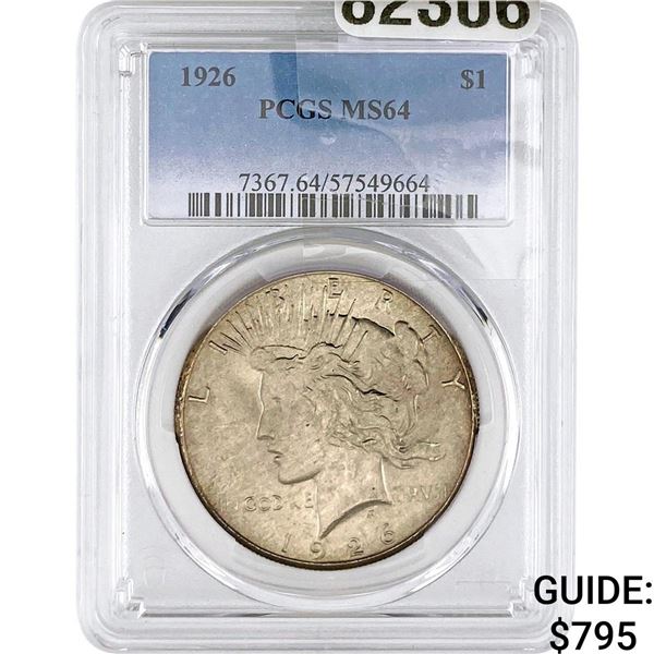 1926 Silver Peace Dollar PCGS MS64