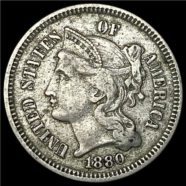 1880 Nickel Three-Cent Piece NEARLY  UNCIRCULATED