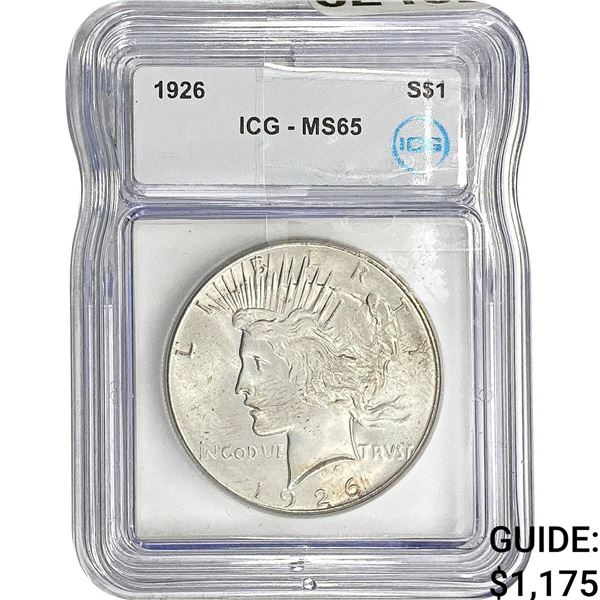 1926 Silver Peace Dollar ICG MS65