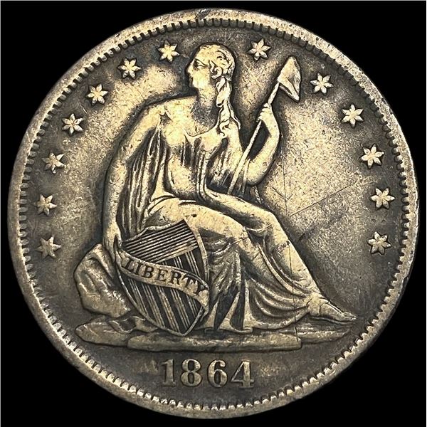1864-S Silver Seated Liberty Half Dollar  NEARLY UNCIRCULATED