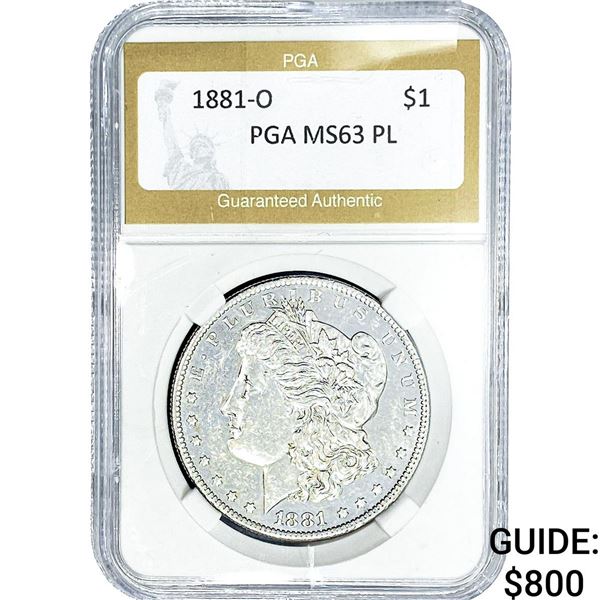 1881-O Morgan Silver Dollar PGA MS63 PL