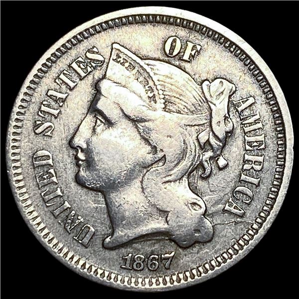 1867 Nickel Three-Cent Piece NEARLY  UNCIRCULATED