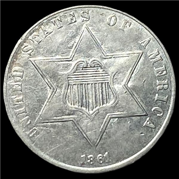 1861 Silver Three-Cent Piece CLOSELY  UNCIRCULATED
