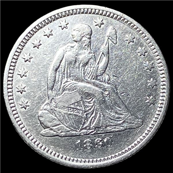 1860-O Silver Seated Liberty Quarter CLOSELY  UNCIRCULATED