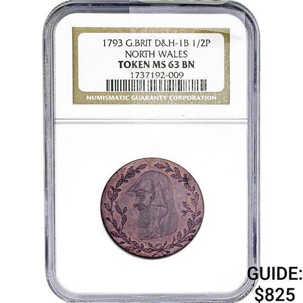 1793 G. Britain D&H-1b 1/2 Penny N. Wales  Token BN
