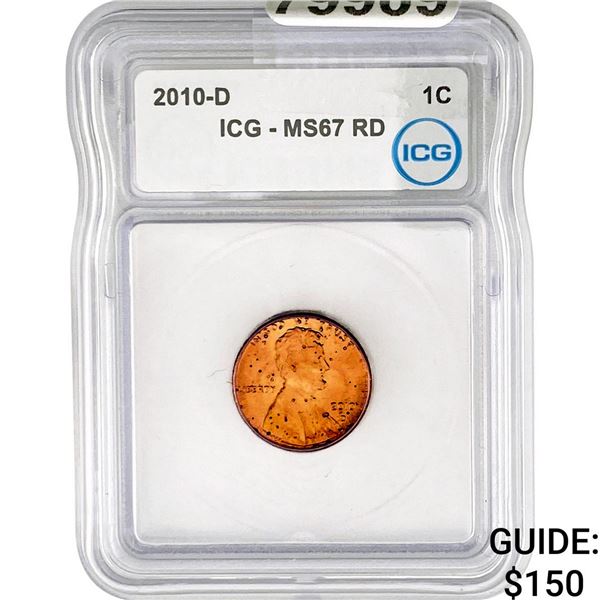 2010-D Lincoln Shield Cent ICG MS67 RD