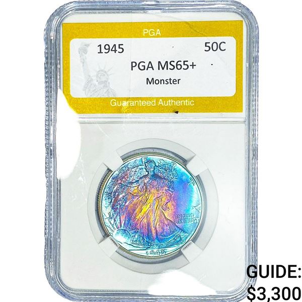 1945 Walking Liberty Half Dollar PGA MS65+  Monster