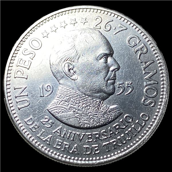 1955 Dominican Republic Silver 1 Peso  UNCIRCULATED