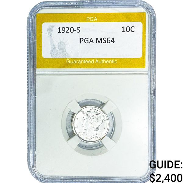 1920-S Mercury Silver Dime PGA MS64