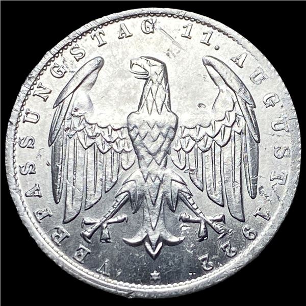 1922-J Germany Silver 3 Mark UNCIRCULATED