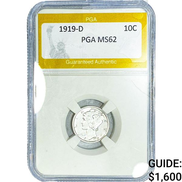 1919-D Mercury Silver Dime PGA MS62