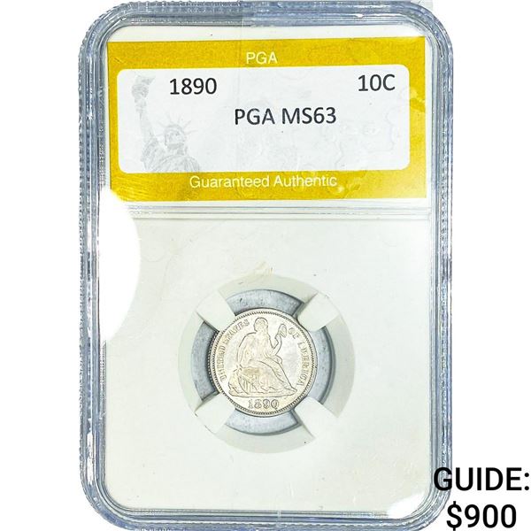 1890 Seated Liberty Dime PGA MS63