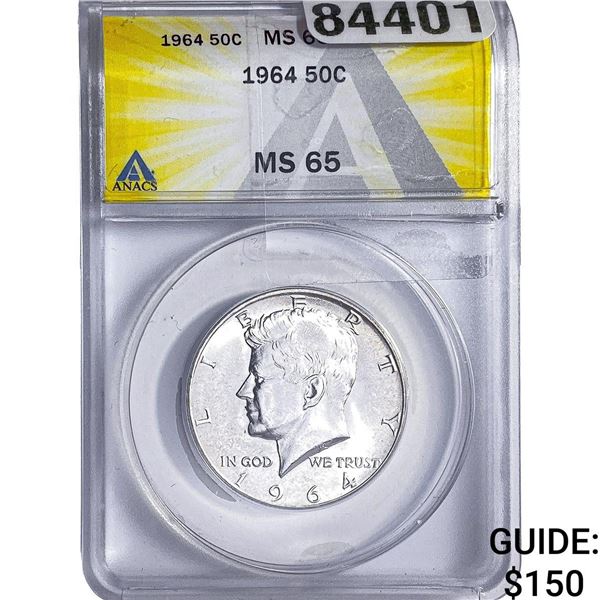 1964 Kennedy Half Dollar ANACS MS65