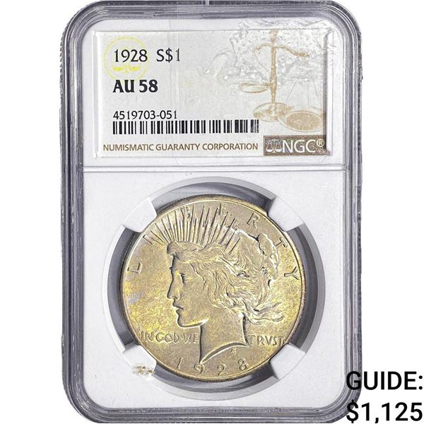 1928 Silver Peace Dollar NGC AU58