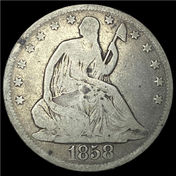 1858 Silver Seated Liberty Half Dollar   LIGHTLY CIRCULATED