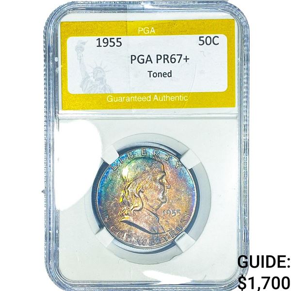 1955 Franklin Half Dollar PGA PR67+ Toned