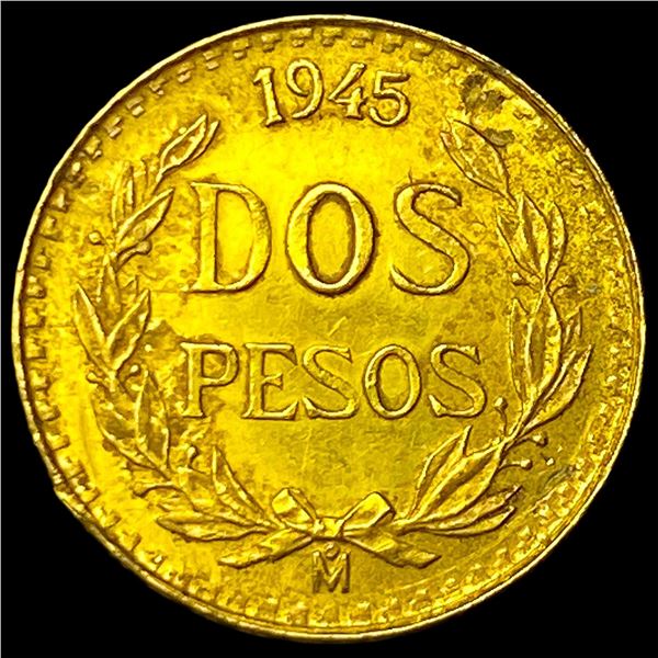 1945 Mexico Gold 2 Pesos .0482oz CHOICE BU