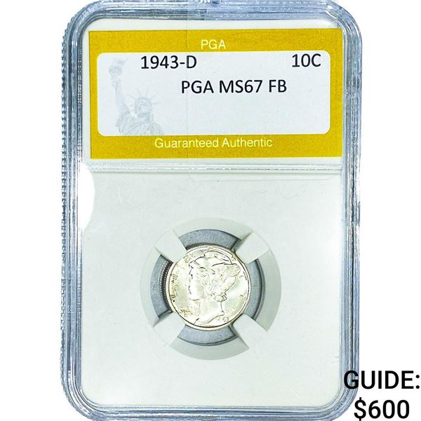 1943-D Mercury Silver Dime PGA MS67 FB