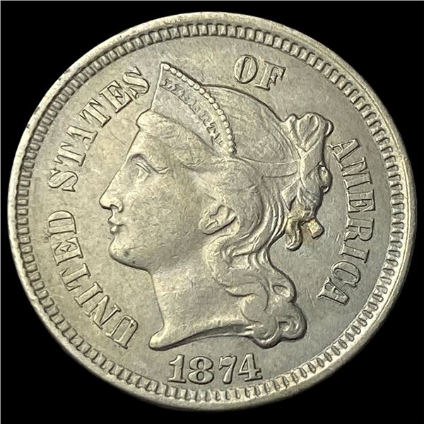 1874 Nickel Three-Cent Piece CHOICE AU