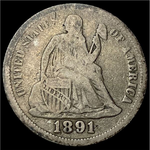 1891 Seated Liberty Dime NICELY CIRCULATED