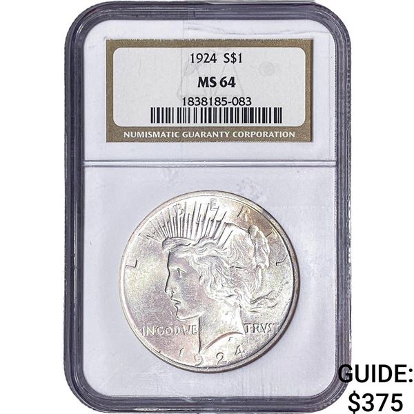 1924 Silver Peace Dollar NGC MS64