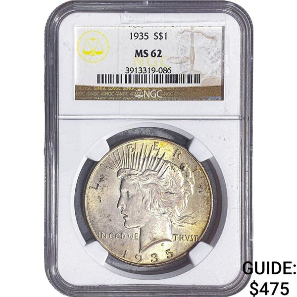 1935 Silver Peace Dollar NGC MS62