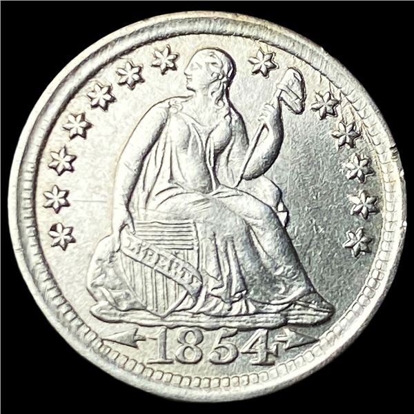 1854 Arrows Silver Seated Liberty Half Dime   CHOICE AU