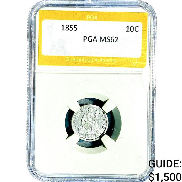 1855 Seated Liberty Dime PGA MS62