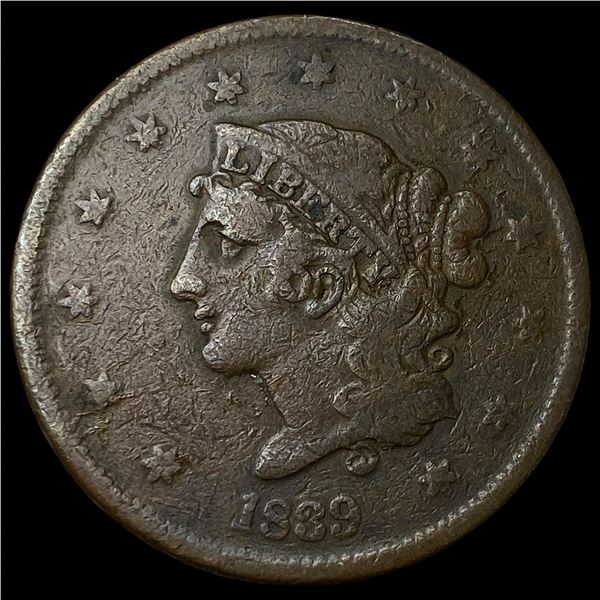 1839 Braided Hair Large Cent LIGHTLY   CIRCULATED