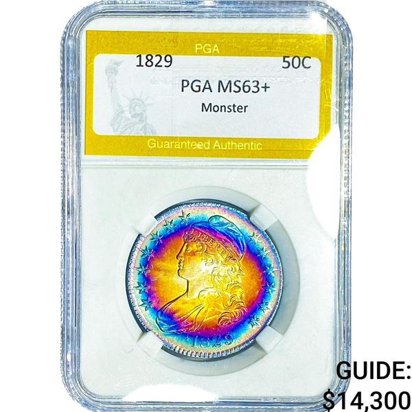1829 Capped Bust Half Dollar PGA MS63+  Monster