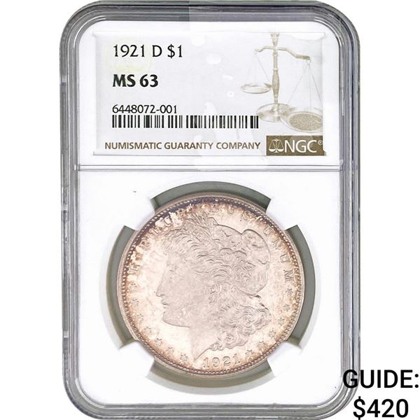 1921-D Morgan Silver Dollar NGC MS63