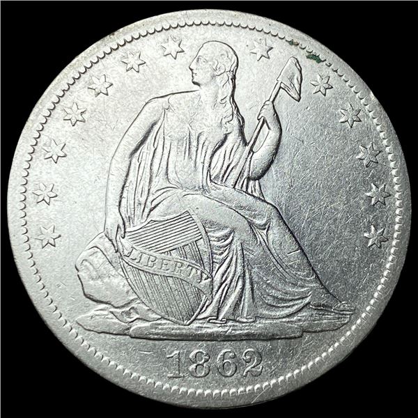 1862-S Silver Seated Liberty Half Dollar  NEARLY UNCIRCULATED