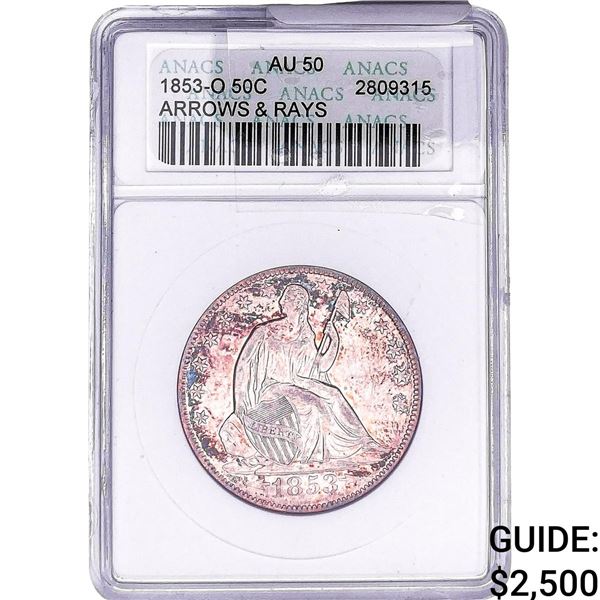 1853-O Seated Liberty Half Dollar ANACS AU50  Arrows & Rays