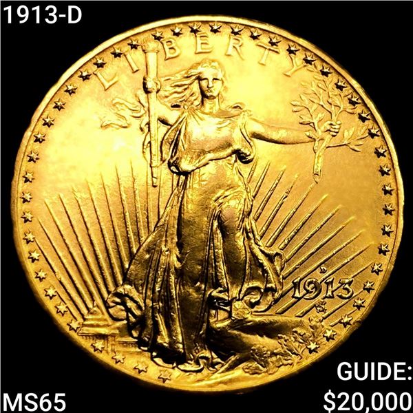 1913-D $20 Gold Double Eagle GEM BU