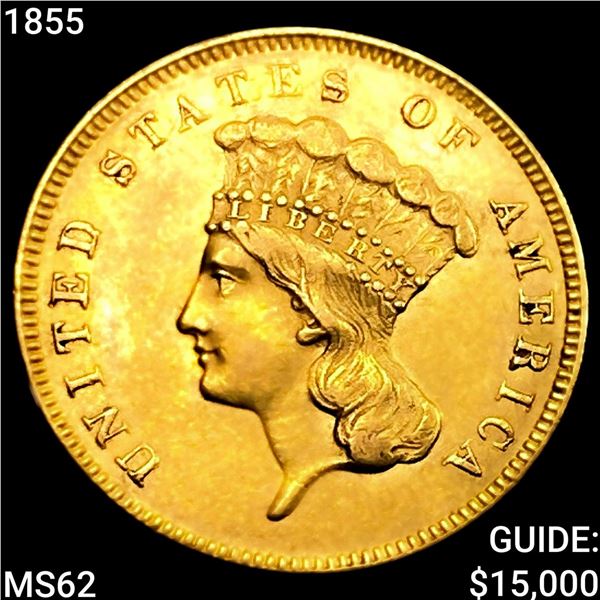 1855 $3 Gold Piece UNCIRCULATED