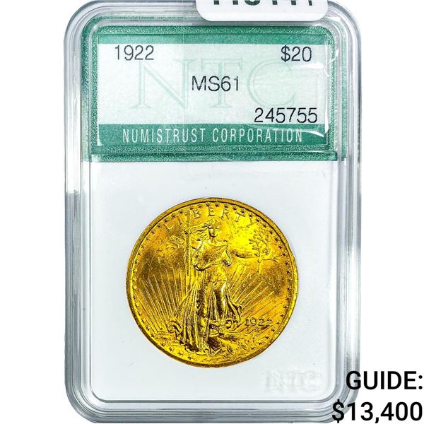 1922 $20 Gold Double Eagle NTC MS61