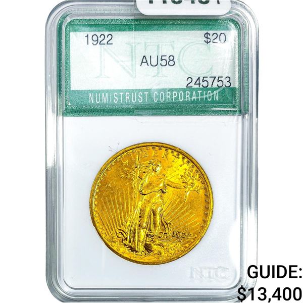 1922 $20 Gold Double Eagle NTC AU58