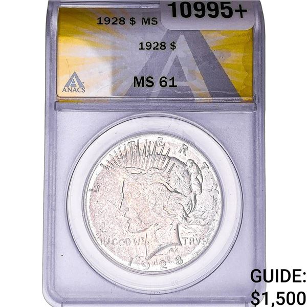 1928 Silver Peace Dollar ANACS MS61