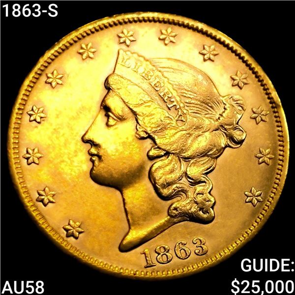1863-S $20 Gold Double Eagle CHOICE AU