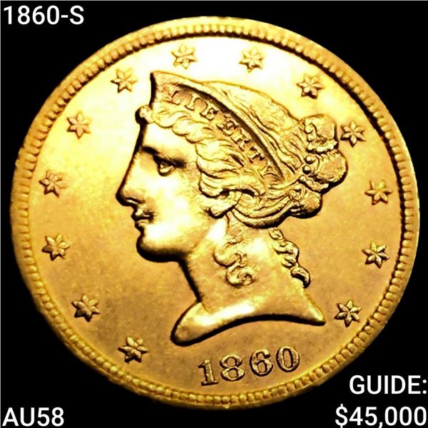 1860-S $5 Gold Half Eagle CHOICE AU
