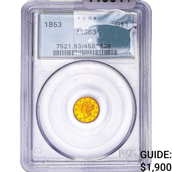 1853 Rare Gold Dollar PCGS MS63