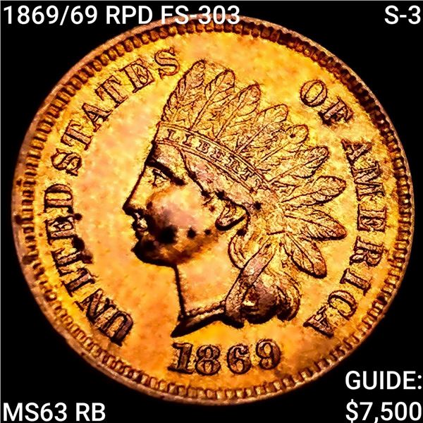 1869/69 RPD FS-303, S-3 Indian Head Cent CHOICE BU